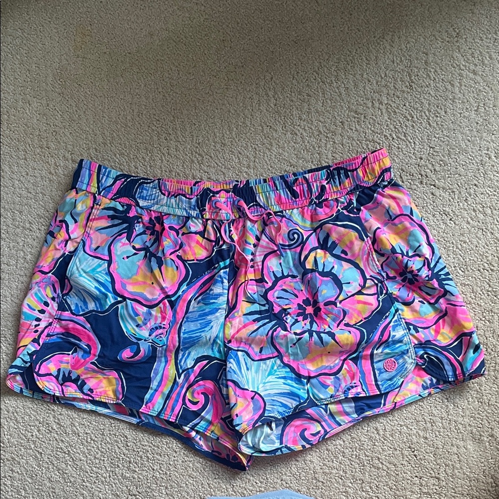 Lilly Pulitzer Pink and Blue Floral Athletic Shorts